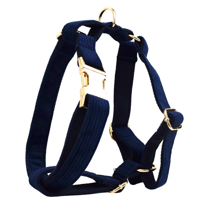 Navy Blue Corduroy Pet Collar Outdoor Dog Leash Hand Holding Rope