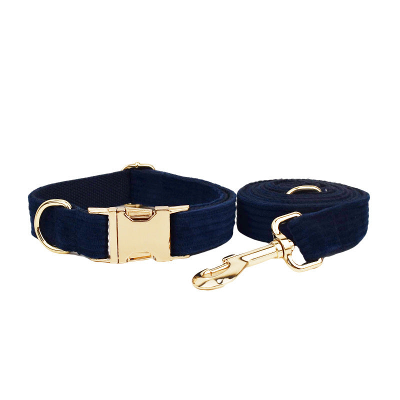 Navy Blue Corduroy Pet Collar Outdoor Dog Leash Hand Holding Rope