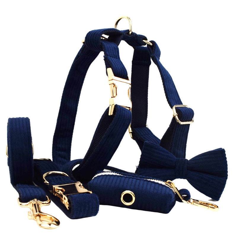 Navy Blue Corduroy Pet Collar Outdoor Dog Leash Hand Holding Rope