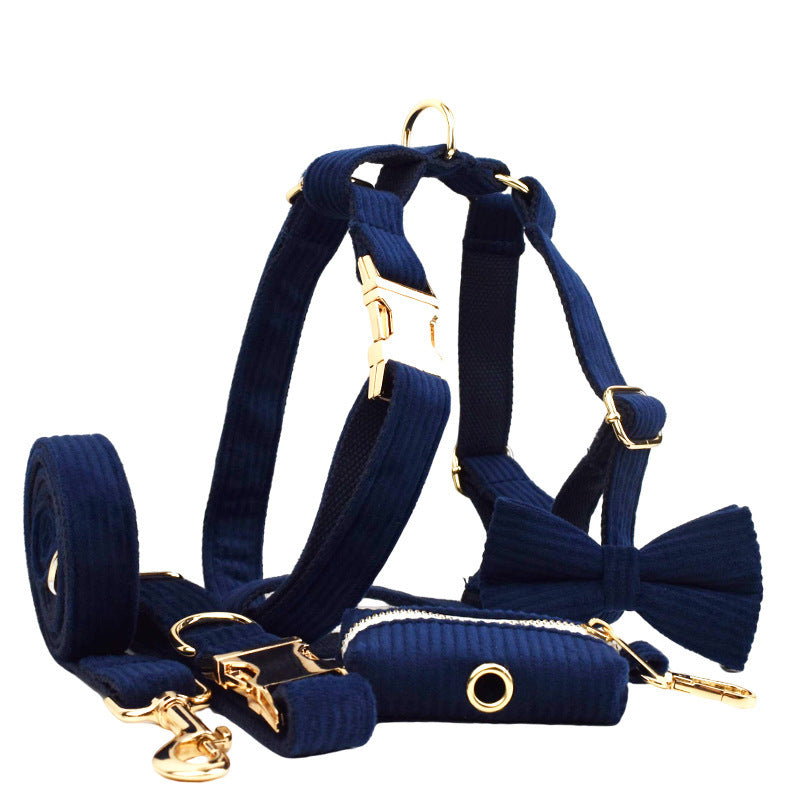 Navy Blue Corduroy Pet Collar Outdoor Dog Leash Hand Holding Rope